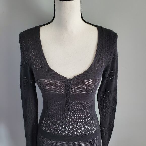 Aeropostale Gray Long Lightweight Open Knit Pullover Sweater M - Picture 3 of 7